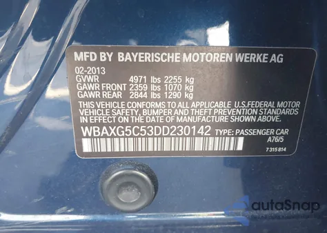 2013 BMW 528I z USA, uszkodzony, nr VIN WBAXG5C53DD230142